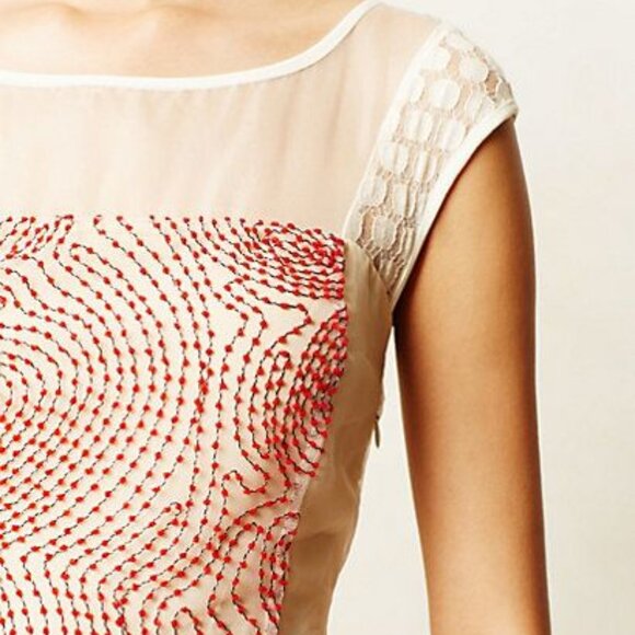 ANTHROPOLOGIE Ajna Stitched Sheath Red Ivory Sleeveless Dress by Weston - Picture 4 of 4